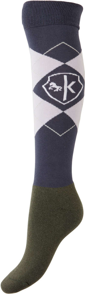 KANTRIE Thermo-Kniestrümpfe Karo- Dunkelblau/ Glitzer